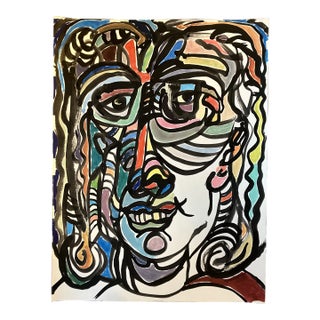 Contemporary Original E.J.Hartmann Abstract Portrait Painting Signed For Sale