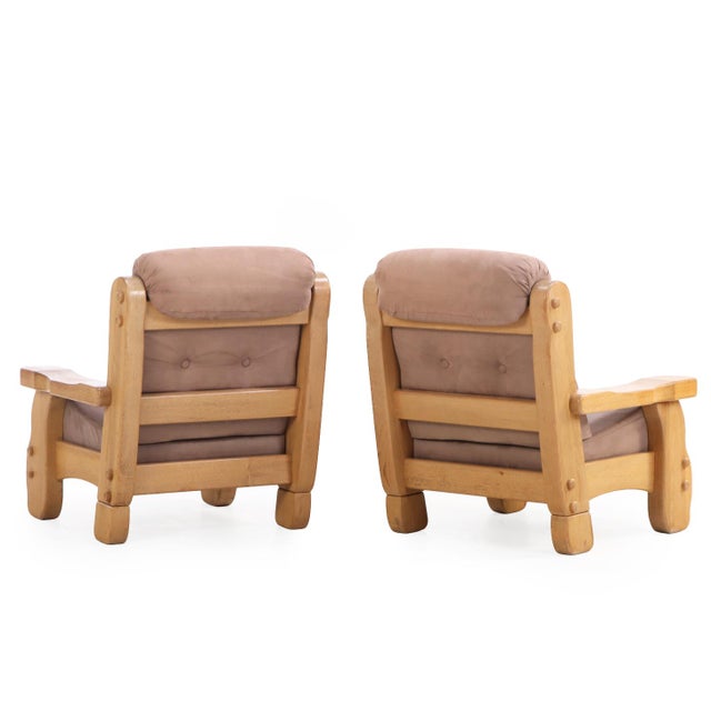 A Pair of French Heavy Oak Brutalist Style Open Arm Chairs, C. 1960. For Sale In Philadelphia - Image 6 of 8