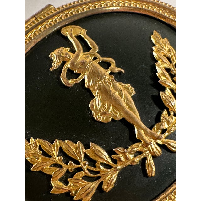 Antique French Neoclassical Ormolu Box With Dancing Muse & Stripe Tapestry Lining, Belle Époque, Circa 1900 For Sale - Image 10 of 12