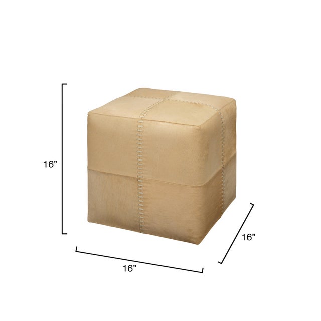 Traditional Small Ottoman, Cream Hide For Sale - Image 3 of 6