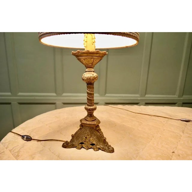 Antique French Gothic Brass Table Lamps, 1900, Set of 2 For Sale - Image 4 of 10