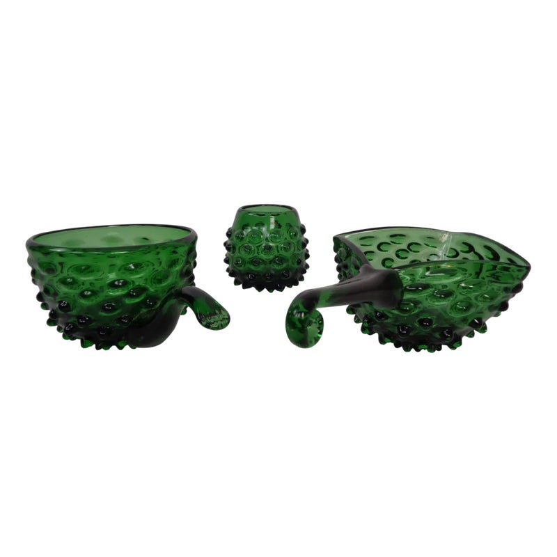 Italian Green Bubble Glass Vases By Empoli, 1960s, Set Of 3