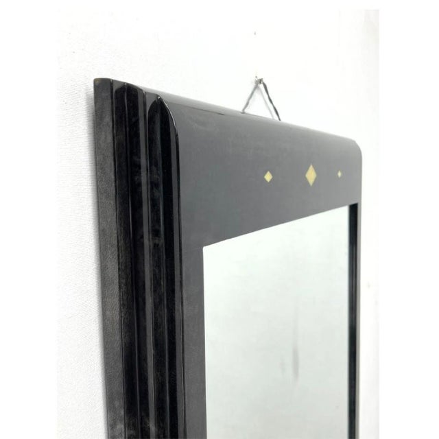Mid-Century Modern Karl Springer Style Black Goat Skin Wall Mirror With Small Diamond Accents For Sale - Image 3 of 6
