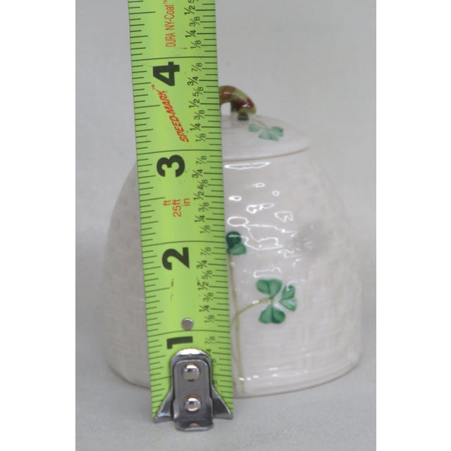Cream Belleek Shamrock Beehive Basketweave Small Honey Marmalade Jar 4396b For Sale - Image 8 of 12