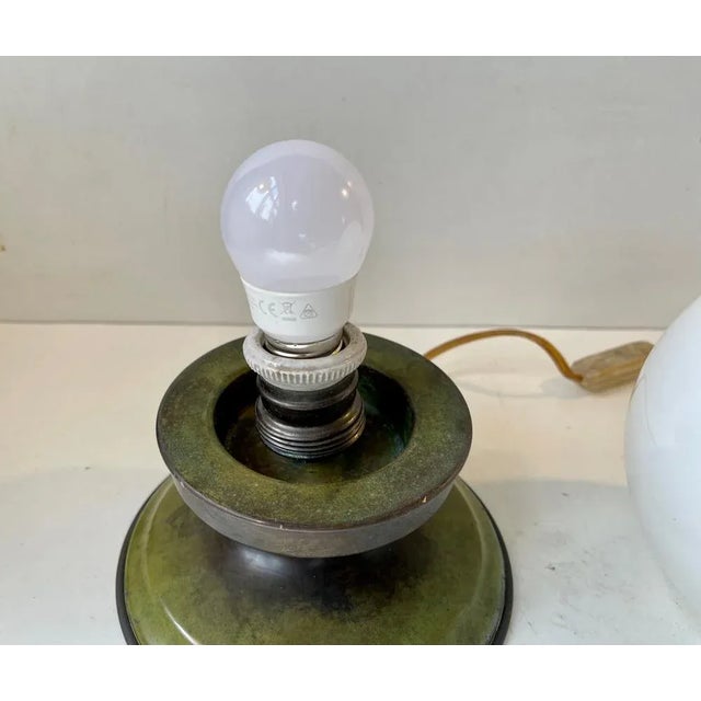Scandinavian Art Deco Bronze and White Glass Table Lamp For Sale - Image 6 of 7