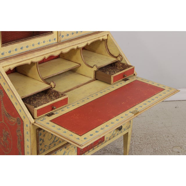 Wood Vintage Italian Neoclassical Paint Decorated Secretary Desk For Sale - Image 7 of 18
