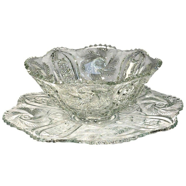 Antique McKee Wiltec Clear Pressed Glass Punch Bowl with Matching 19.25" Underplate – 2-Piece Set An impressive two-piece...