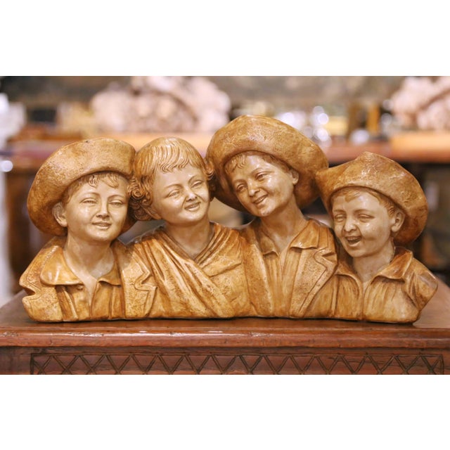 Tan Early 20th Century Italian Terracotta Sculpture of Four Boys by S. Melani For Sale - Image 8 of 11
