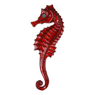Belgian Ceramic Red Seahorse Plaque by André Bayer, 1960s For Sale