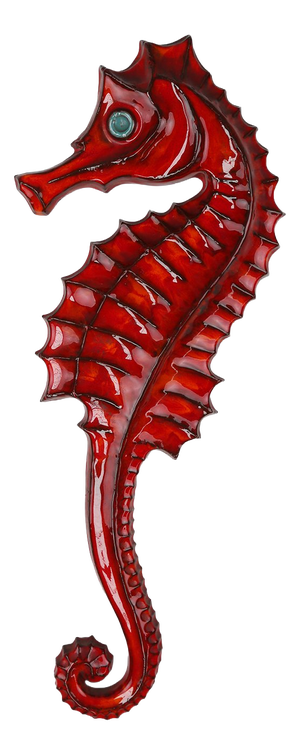 Belgian Ceramic Red Seahorse Plaque by André Bayer, 1960s
