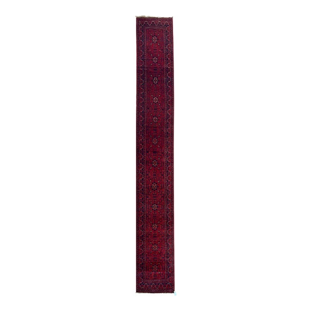Vintage Afghan Turkmen Wool Runner 2’9” X 19’2” For Sale