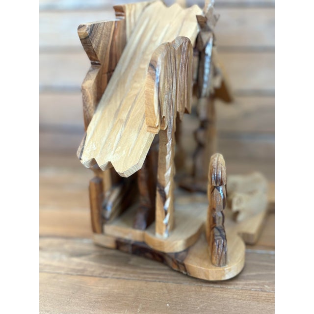 Wood Vintage Hand-Carved Olive Wood Nativity With Integrated Stable – Holy Land- Bethlehem For Sale - Image 7 of 7