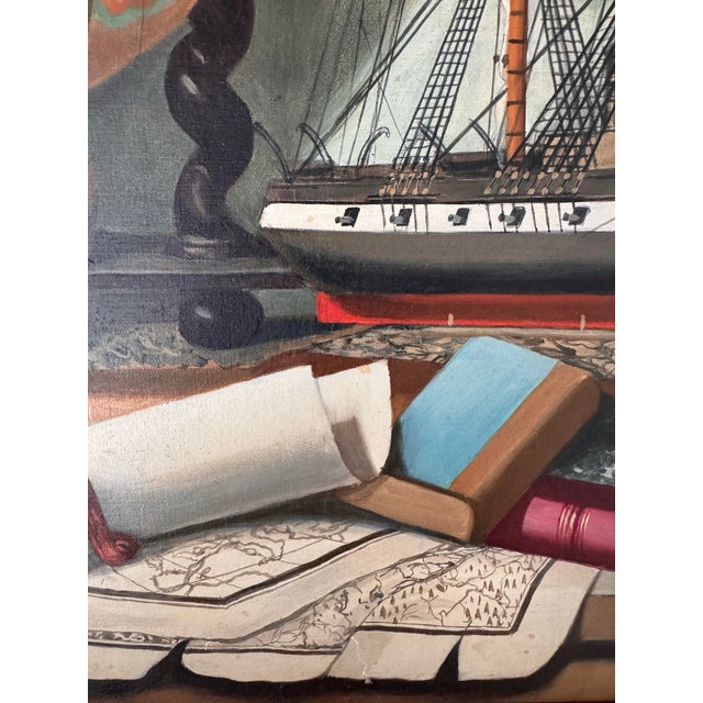 Wood 1960s Charles Cerny (1892-1965) Grand Nautical Still Life Oil Painting - Framed For Sale - Image 7 of 12