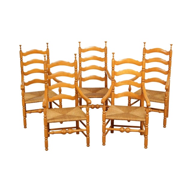 Early 20th Century Custom Crafted Delaware Valley Ladderback Rush Seat Dining Armchairs - Set of 5 For Sale - Image 13 of 13