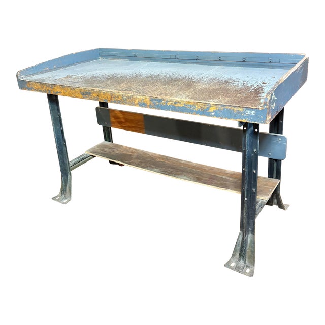 Vintage Industrial Steel-Based Workbench For Sale