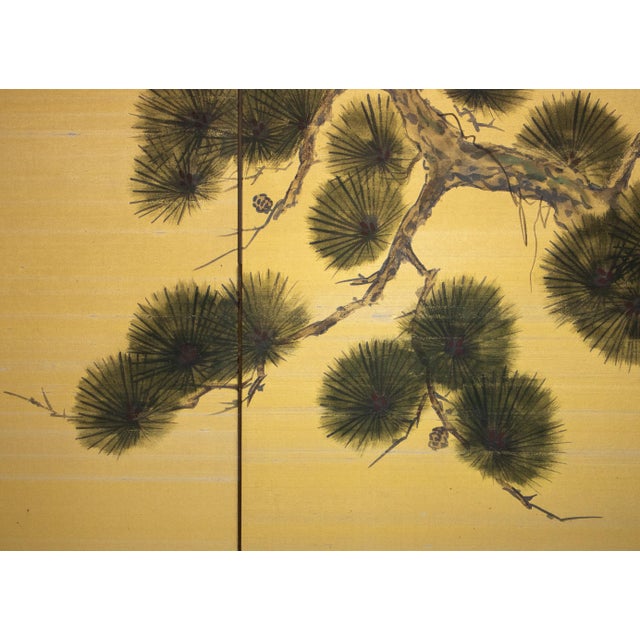 "Old Pine Tree", Pre-1964 Showa Era Japanese Painted Silk Byobu Screen For Sale - Image 11 of 17