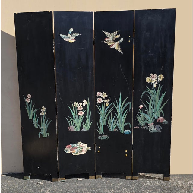 Signed Ten Horses Vintage Chinese Four Panel Screen Gold & Turquoise Shi Jun Tu For Sale - Image 15 of 15