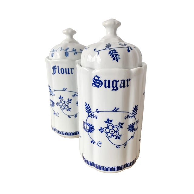 1950s Mid-Century Blue and White Floral Ceramic Caddies from TC, 1950s, Set of 6 For Sale - Image 5 of 11