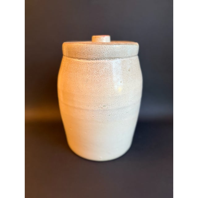 Antique Off White Salt Glazed Crock With Lid For Sale - Image 4 of 11