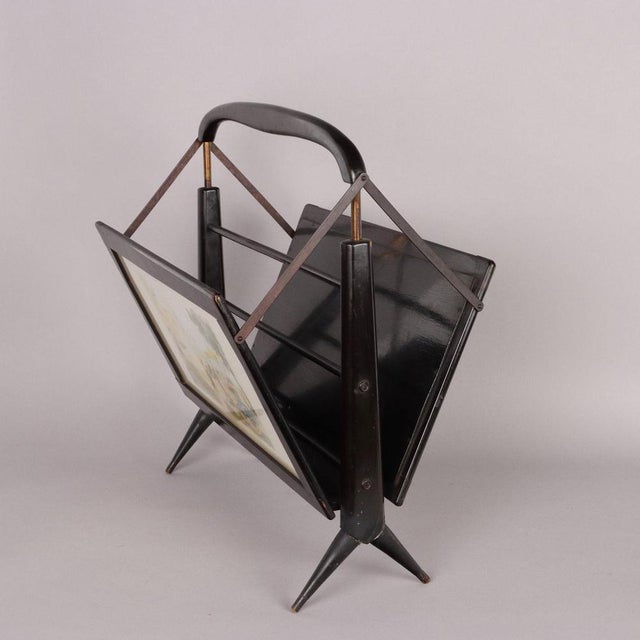 Vintage Folding Magazine Rack in Wood and Brass, 1950s For Sale - Image 4 of 9