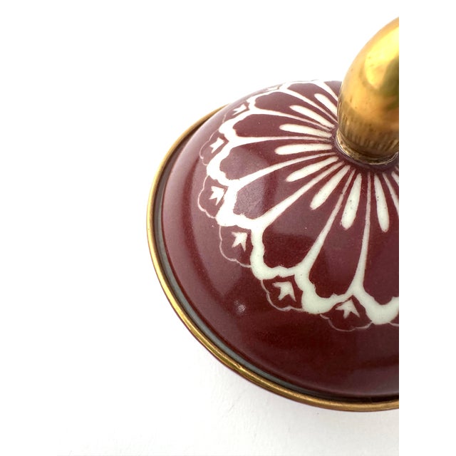 Mid-Century Modern Signed Vintage Suisse Langenthal Oxblood Porcelain Lidded Trinket Box With Gold Finial For Sale - Image 3 of 10