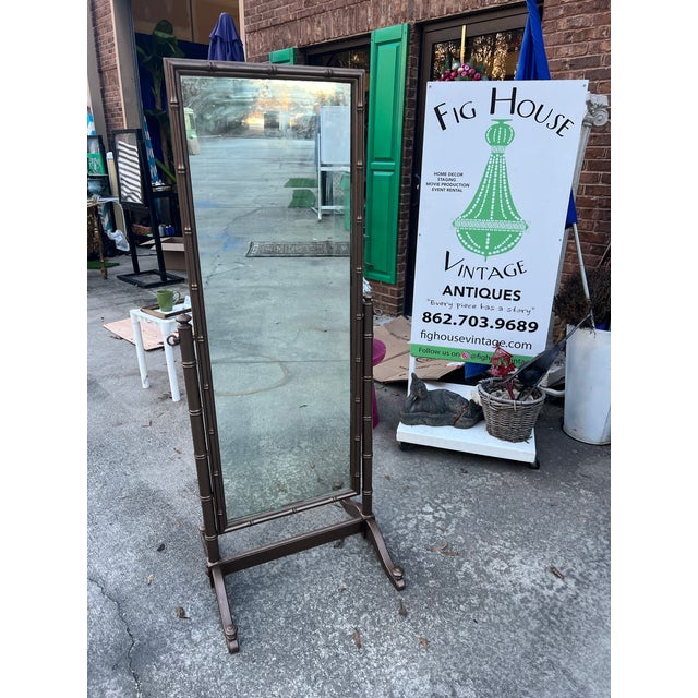 1970s 1970s Bronze Wooden Bamboo Floor Mirror For Sale - Image 5 of 6