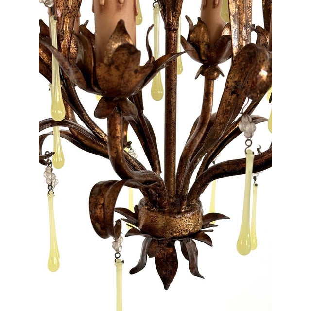 Mid-Century Modern Italian Murano Glass Gilt Chandelier with Yellow Glass Drops, 1960s For Sale - Image 10 of 16