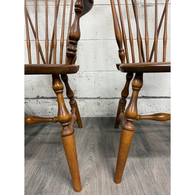 This is a gorgeous full set of four vintage Ethan Allen Heirloom maple nutmeg Fiddleback Duxbury dining chairs #10-6020,...