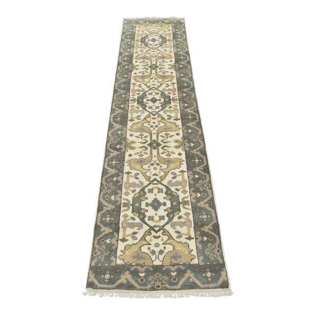 Oushak Runner 2'6'' X 9'10'' Ivory Wool Tribal Hand-Knotted Oriental Rug For Sale