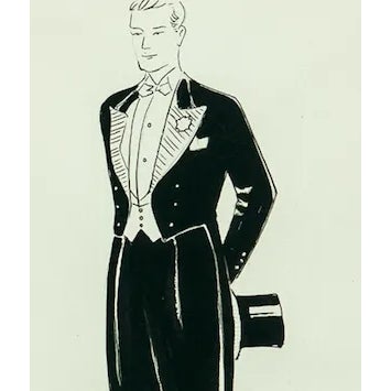 Elegant watercolour portrait of a dapper gent in evening 'cutaway' attire c1930s!~ Image sz: 12 1/4"H x 8 3/4"W