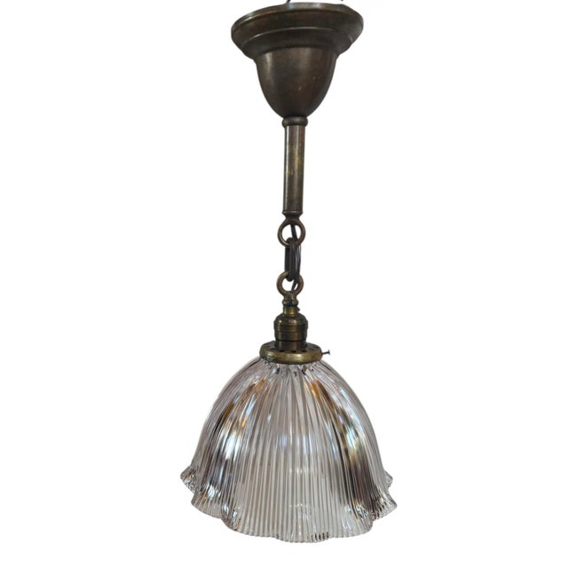 Holophane Vintage Large Fluted Halophane Pendant Light For Sale - Image 4 of 6