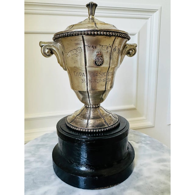 Vintage 1959 Madrid - Silver Trophy on Wood Plinth For Sale - Image 10 of 13