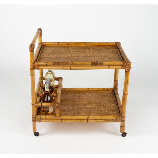Mid-Century Modern Bamboo and Rattan Serving Bar Cart, Italy, 1960s For Sale - Image 6 of 17