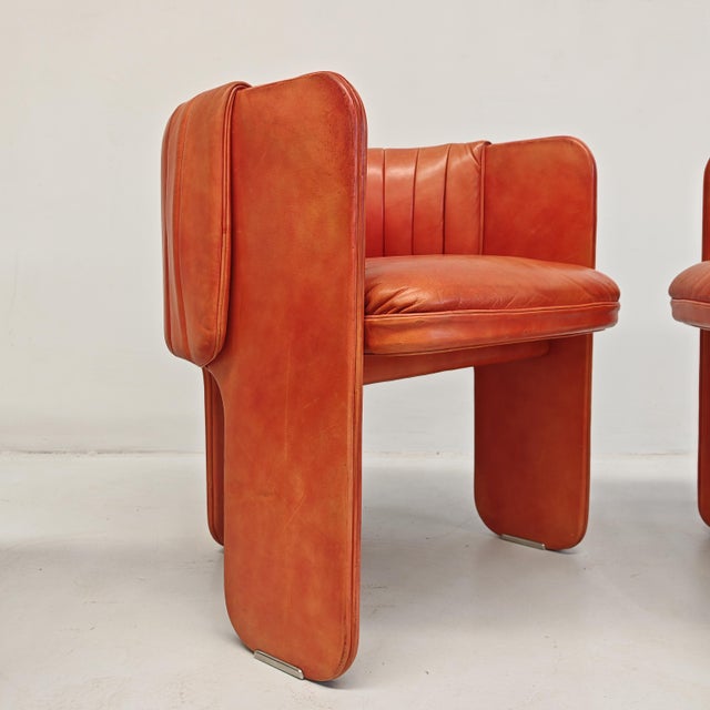 Mid-Century Modern Leather Dinette Tub Chairs by Luigi Massoni for Poltrona Frau, 1970s, Set of 2 For Sale - Image 3 of 18