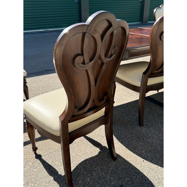 Hooker Furniture Leesburg Oval Dark Wood Dining Table & 8 Leesburg Mahogany Wood Brown Italian Leather Dining Chairs - Set of 9 For Sale - Image 10 of 13