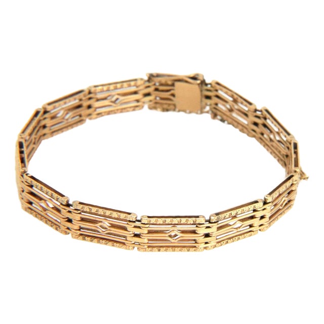 Retro 14k Rose Gold Fancy Rectangle Link 8mm Wide Bracelet For Sale
