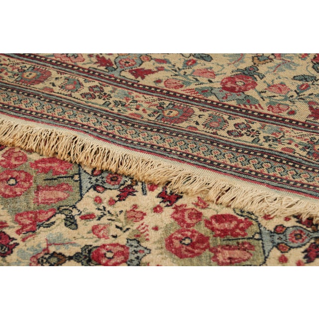 Textile Antique Tehran Persian Rug in Cream With Red Floral Patterns | Rug & Kilim For Sale - Image 7 of 7