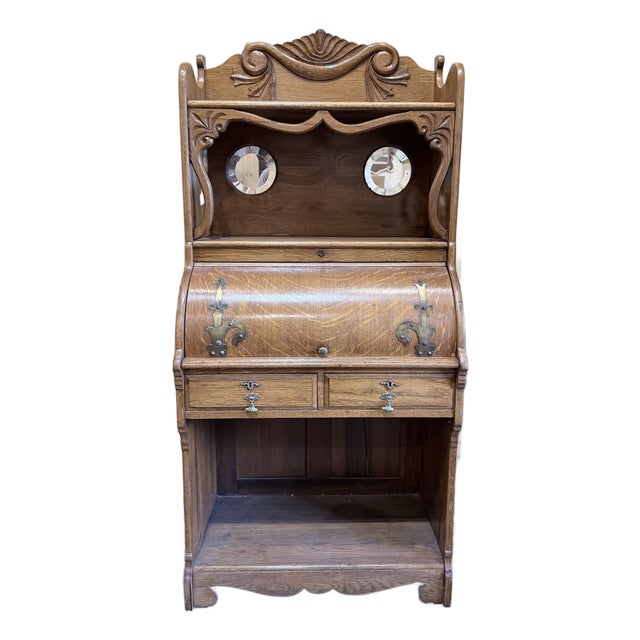 Early 20th Century Oak Cylinder Roll Secretary Desk For Sale