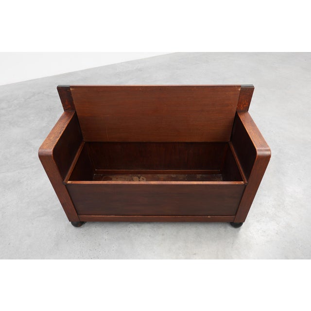 Modernist Art Deco Bench with Lift-Top Storage Seat in Oak, Belgium, 1920s For Sale - Image 15 of 18