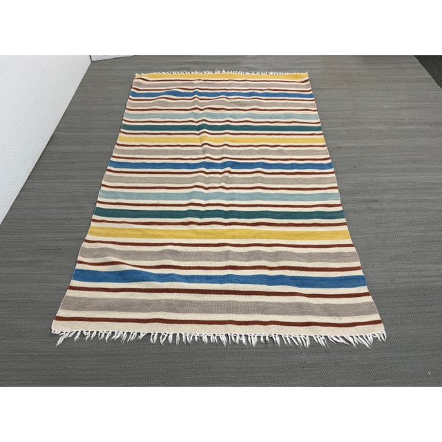 2020s 3ft 9in × 6ft 5in Flat Woven Striped Area Rug For Sale - Image 5 of 12