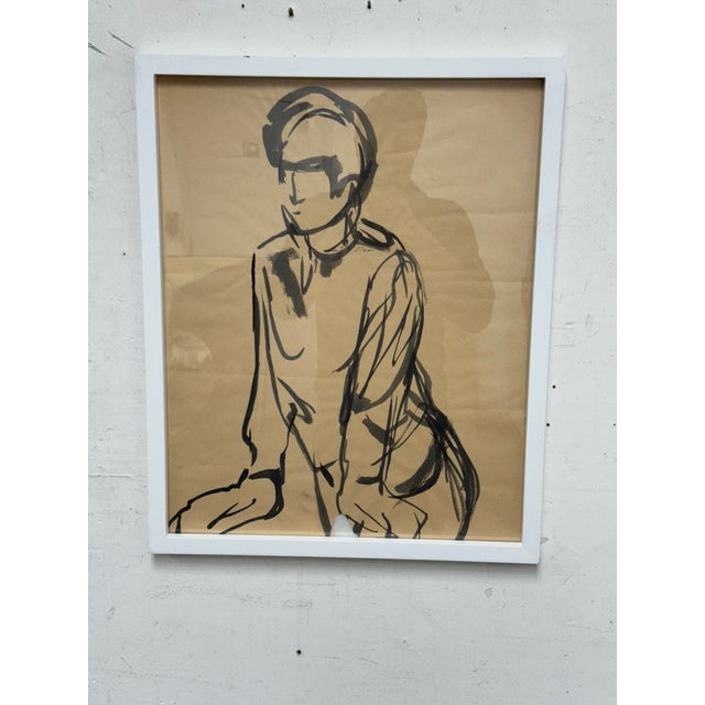 Figure Sketch of Ink on Paper, Framed For Sale - Image 9 of 12