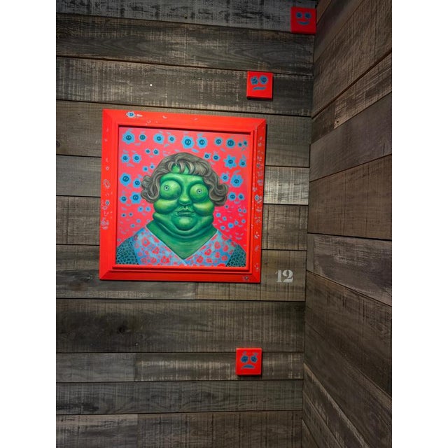 Natasha Lelenco, Fluorescent Portrait with Botanical Emoji and Green Face, 2026, Acrylic Painting For Sale - Image 9 of 10