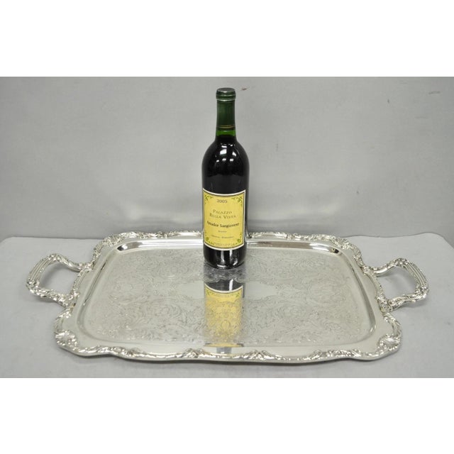 Vintage WM A Rogers Victorian Style Silver Plated Twin Handle Serving Platter Bar Tray. Circa Mid 20th Century....