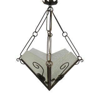 Vintage Art Deco Ceiling Lamp with Three Cloudy Glass Plates, 1930s For Sale