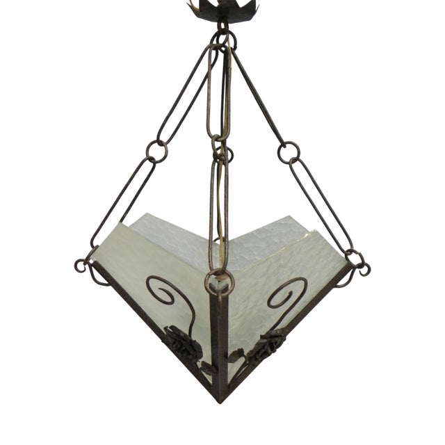 Vintage Art Deco Ceiling Lamp with Three Cloudy Glass Plates, 1930s For Sale