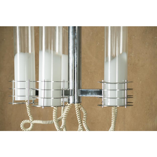 5 Cylinder Chrome and Glass Ceiling Lamp, Italy, 1970s, in Very Good conditions. Designed 1970 to 1979 European Plug (up...
