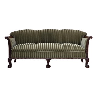 Danish 3-Seater Sofa in Green Furniture Velour and Teak Wood, 1950s For Sale