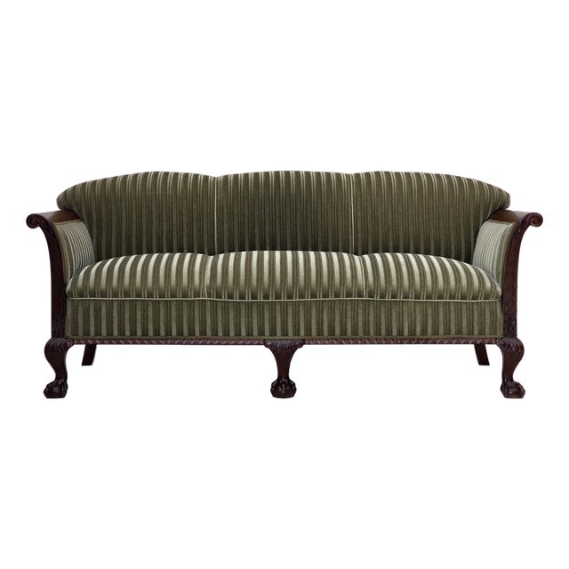 Danish 3-Seater Sofa in Green Furniture Velour and Teak Wood, 1950s For Sale