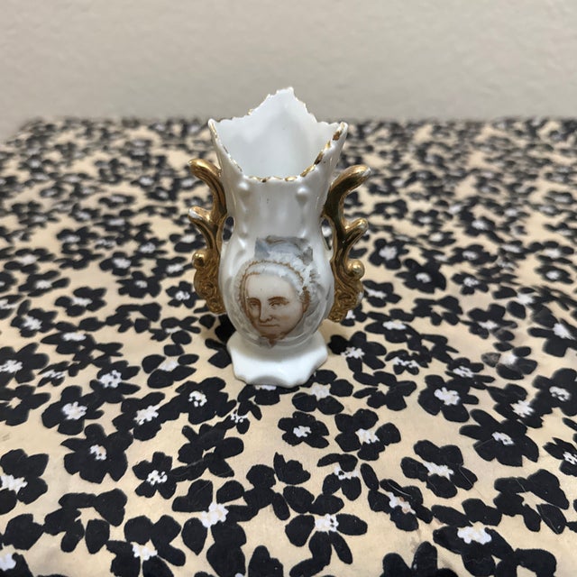 American Vintage Miniature Portrait Vase of Martha Washington With Gilded Accents For Sale - Image 3 of 10