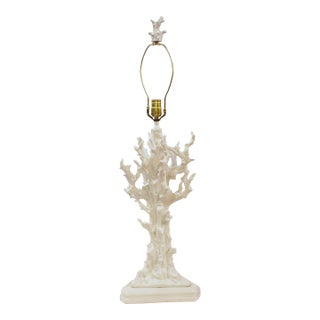 Mid-20th Century Italian Ceramic Faux Bois Blanc De Chine Glazed Lamp For Sale